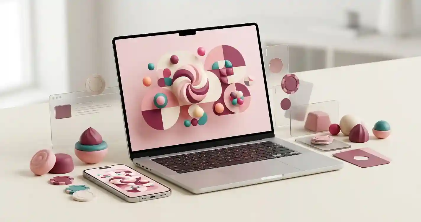 Abstract candy-themed casino concept shown on a laptop and phone